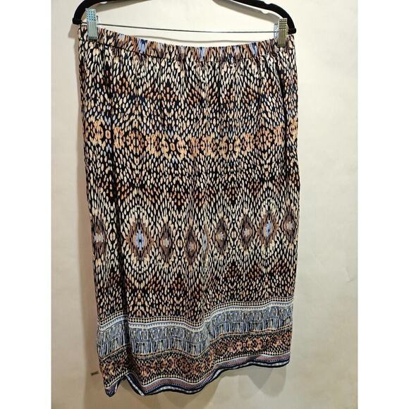Nic + Zoe Faux Wrap Skirt Midi Moroccan Print Elastic Waist Women's Petite Large - Picture 5 of 9